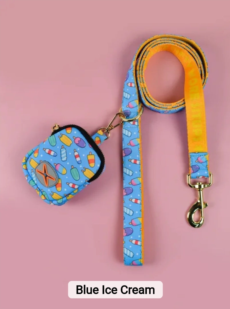 Fun Durable Dog Leash and Poop Bag! (SMALL COLLARS ON Electric AND WHITE LEASHES SET)