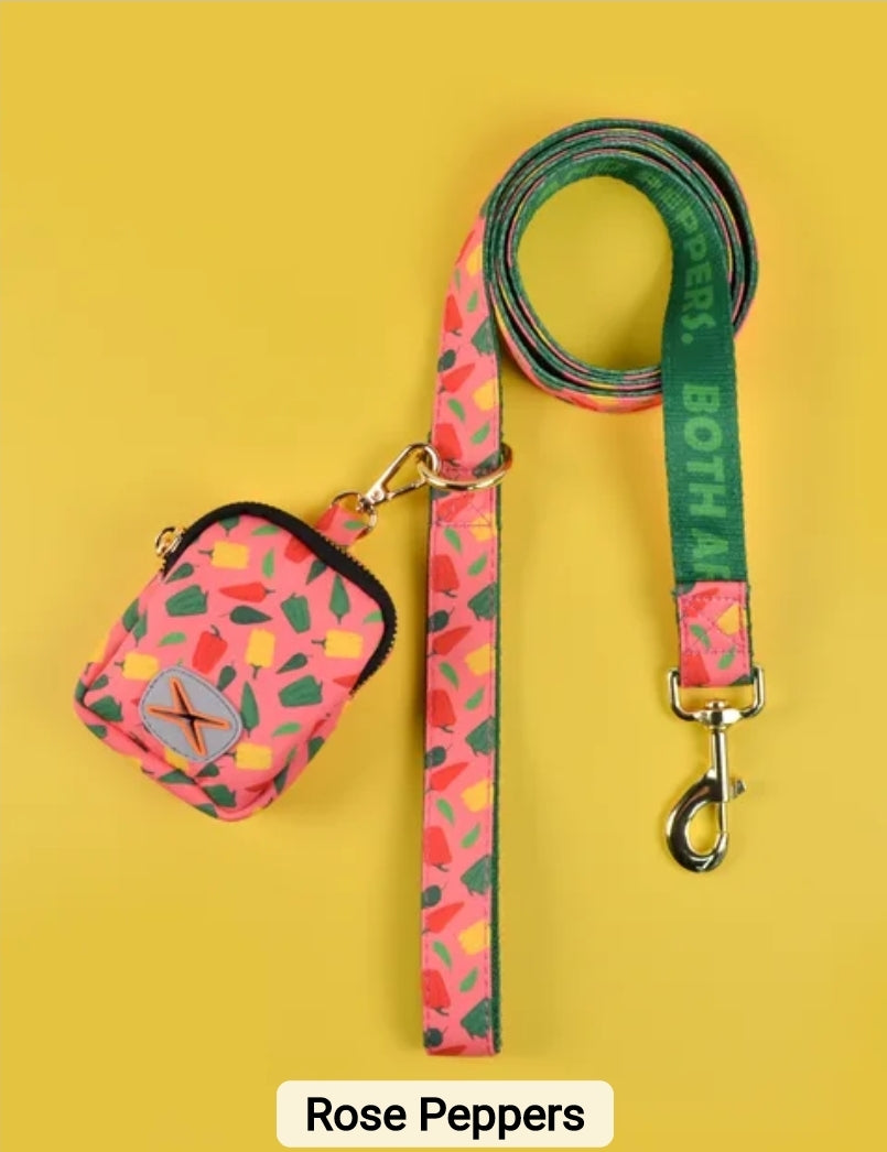 Fun Durable Dog Leash and Poop Bag! (SMALL COLLARS ON Electric AND WHITE LEASHES SET)