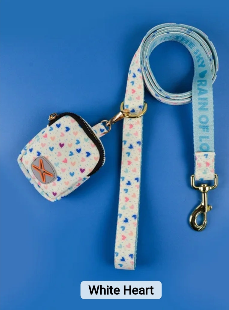 Fun Durable Dog Leash and Poop Bag! (SMALL COLLARS ON Electric AND WHITE LEASHES SET)