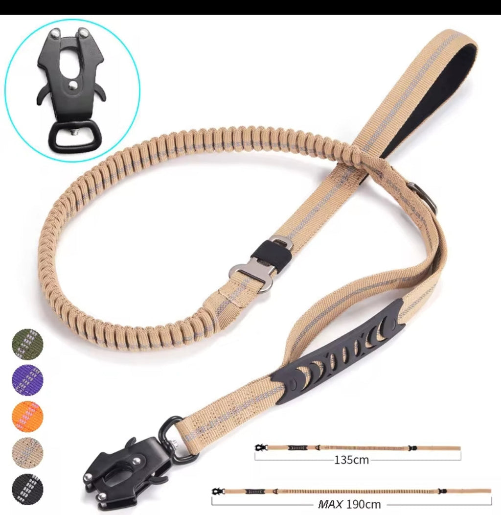 Heavy duty tactical bungee leash shock absorbing reflective, no pull. Fashioned Furbabies