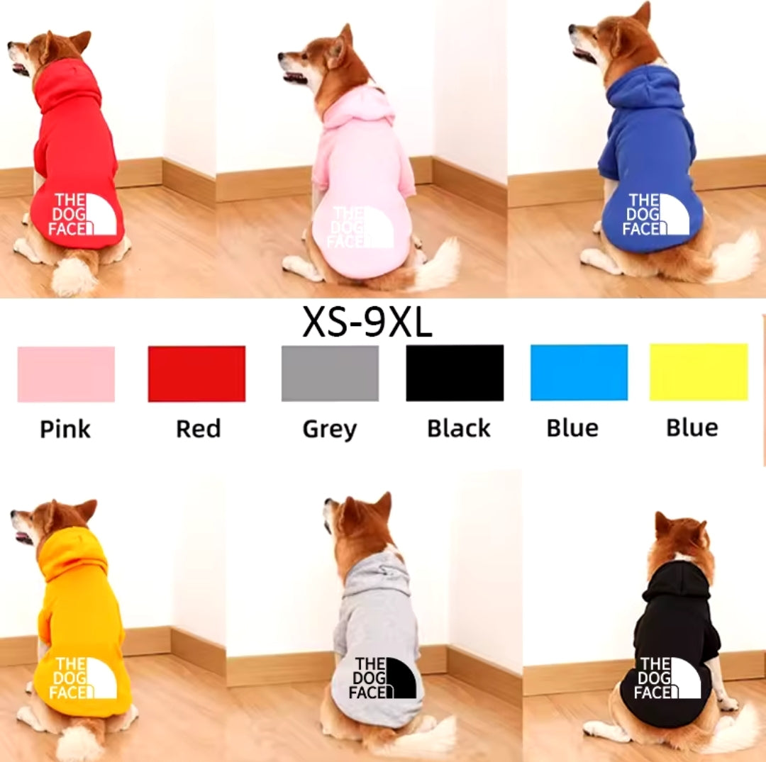 Dog Fa ce Hoodie this 9x fits smaller aprox 55lb for grey 70 for pink