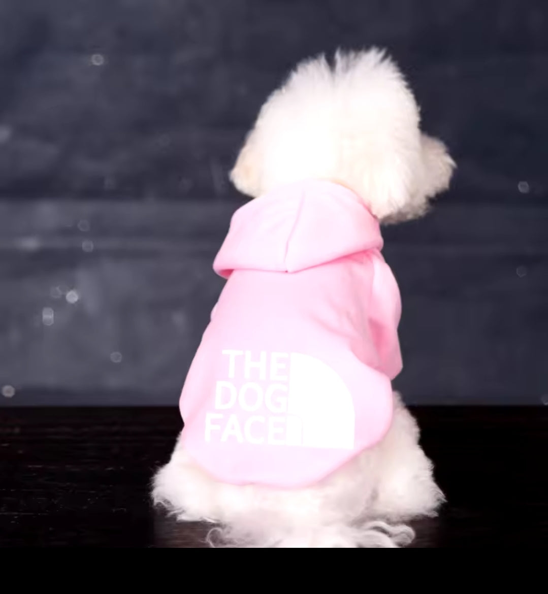 Dog Fa ce Hoodie this 9x fits smaller aprox 55lb for grey 70 for pink