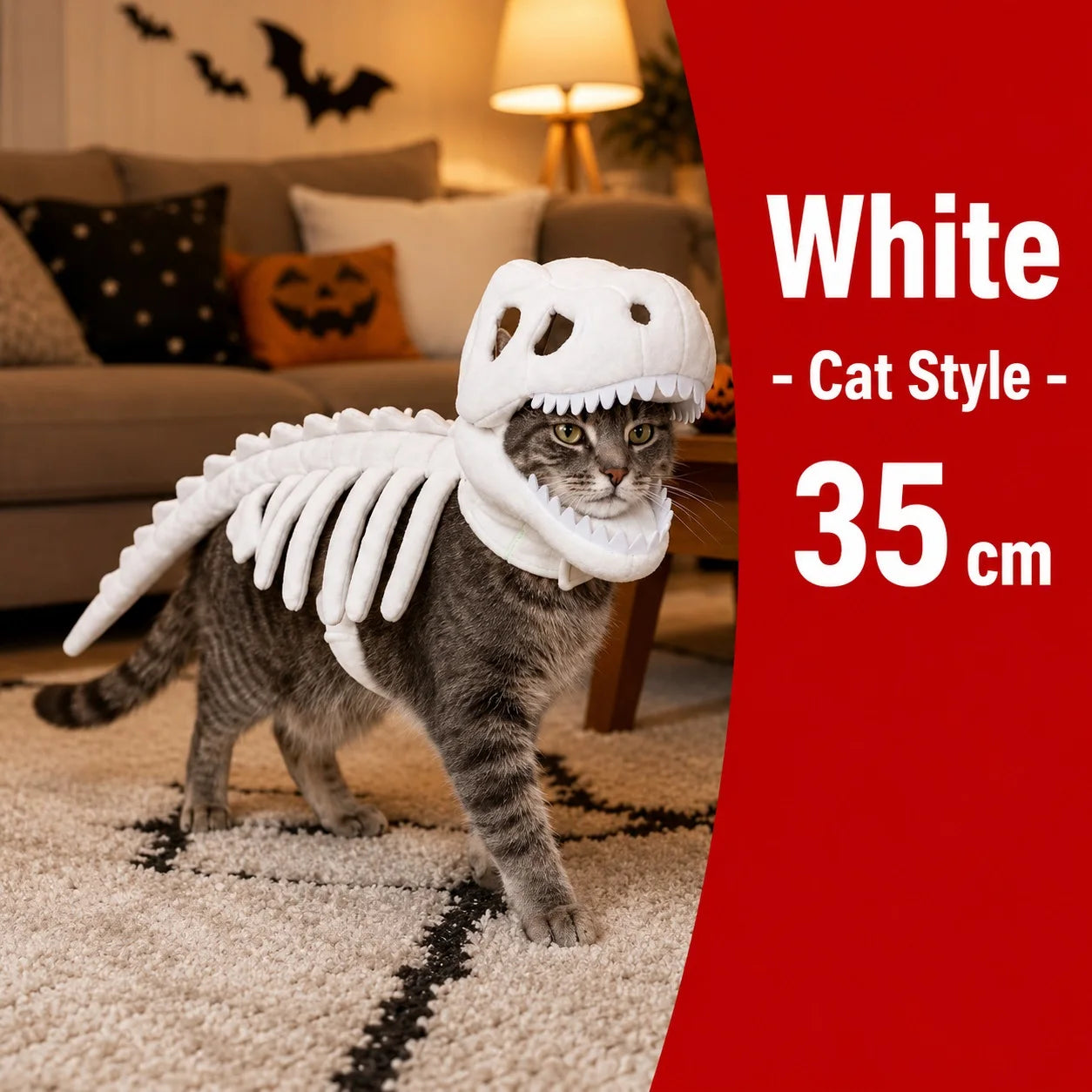 Halloween Dinosaur Skeleton Pet Costume | Plush Over-the-Head Cosplay for Dogs & Cats