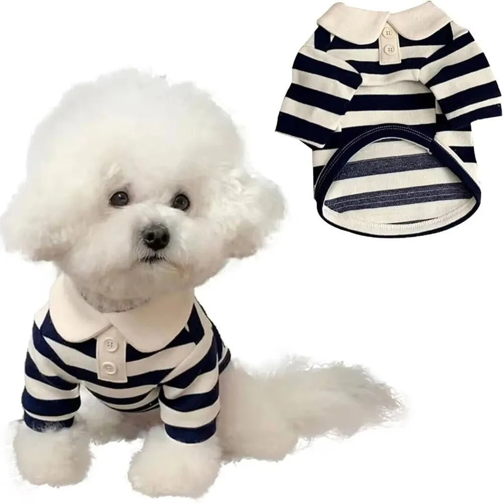 Striped Collared Dog Shirt & Breathable Cooling Vest — Soft Polyester T-Shirt for Small Dogs | XS–2XL