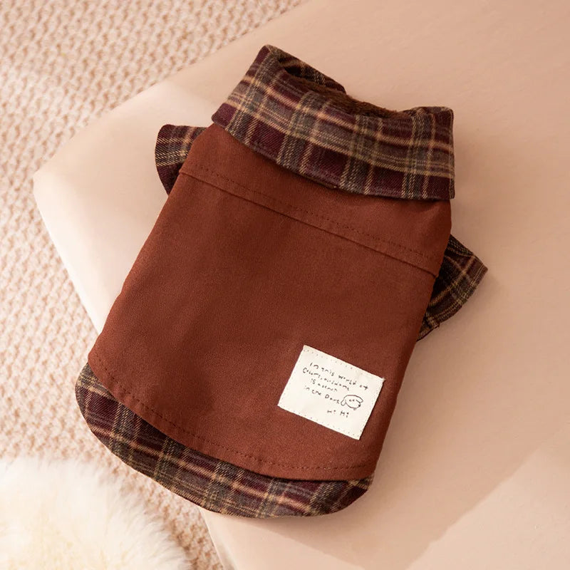 Autumn and Winter Pet Plaid Couple Outfit Thin Dress Hoodie Cat Teddy Jacket Dog Dresses for Small Dogs Puppy Clothes