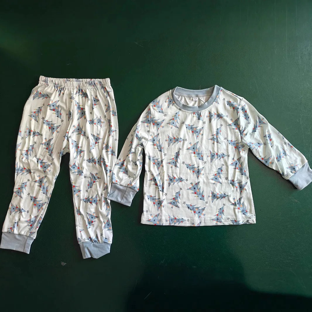 Mom Daughter Dad Son Matching Pajamas Set Christmas Tree Print Long Sleeve T-Shirt+Trousers 2 Pcs Suit Homewear Xmas Family Look