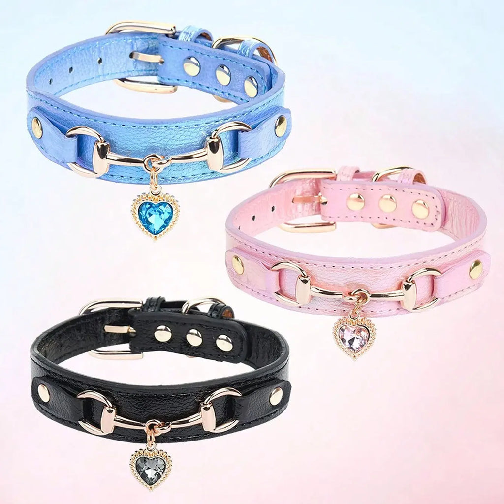 Gemstone PU Leather Dog Collar