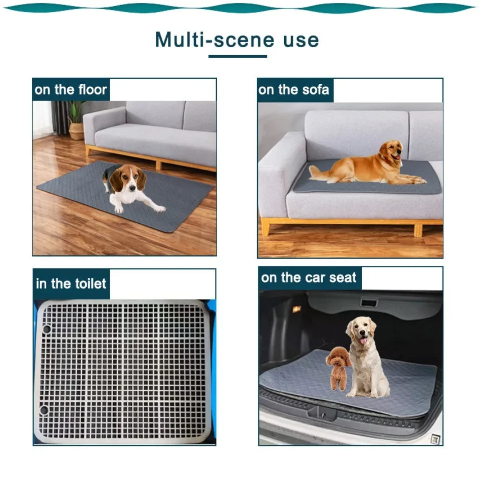 Reusable Dog Pee Pad & Training Mat — Washable 4-Layer Absorbent Waterproof Pet Blanket for Crate, Car & Home