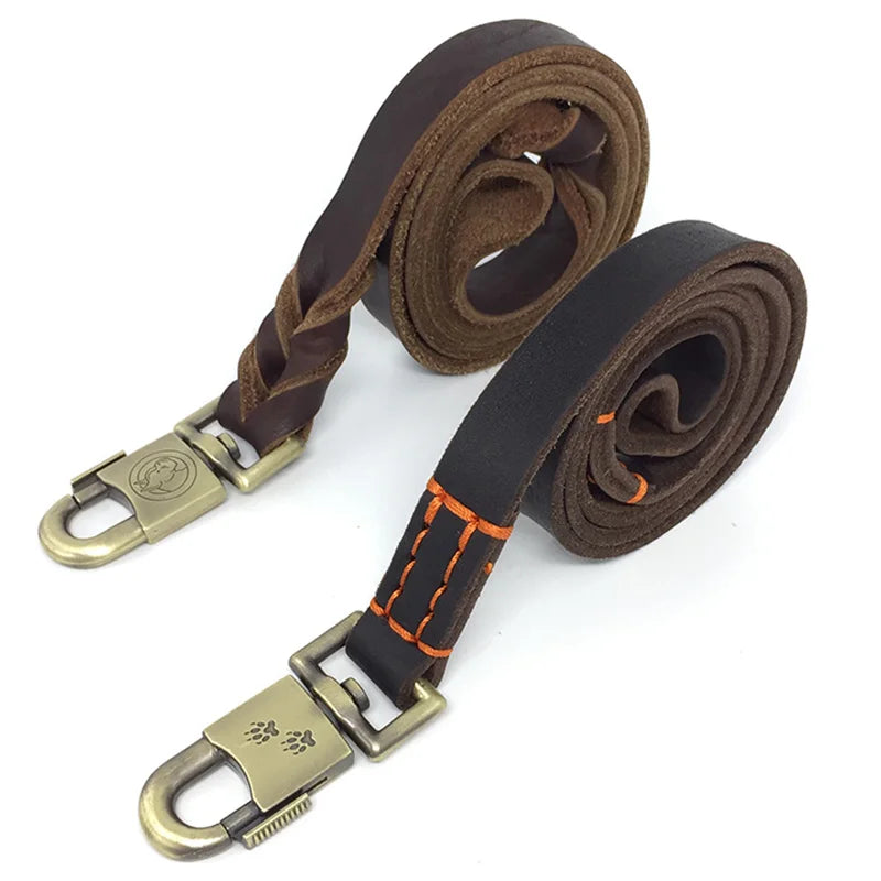 Genuine Leather Dog Leash — Heavy Duty 1" Braided Leash for Large Dogs | 3 Lengths | Brown