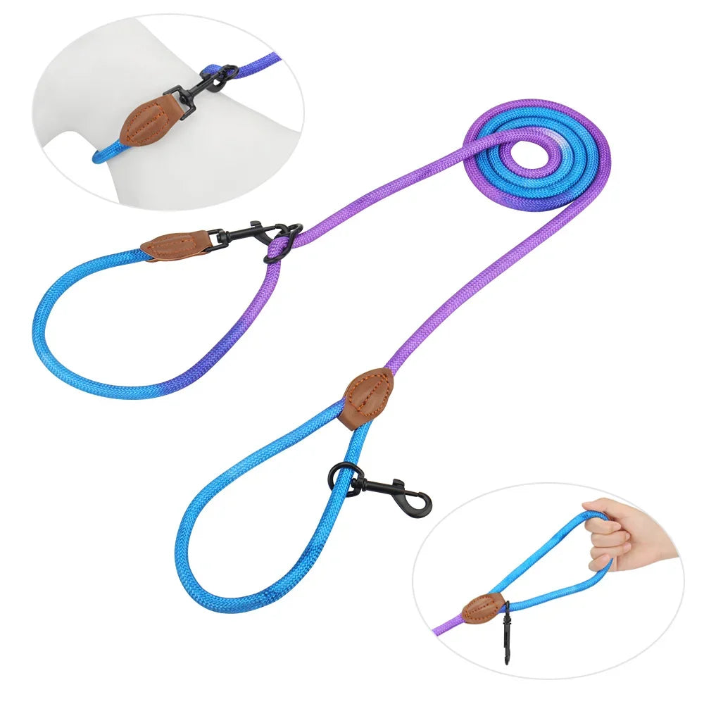 Hands-Free Crossbody Double Dog Leash — Adjustable Nylon Running & Walking Leash | 5 Prints | 92.5"