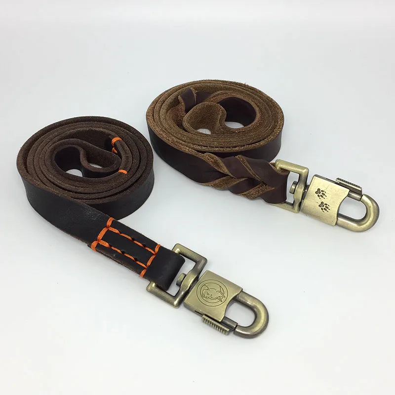 Genuine Leather Dog Leash — Heavy Duty 1" Braided Leash for Large Dogs | 3 Lengths | Brown