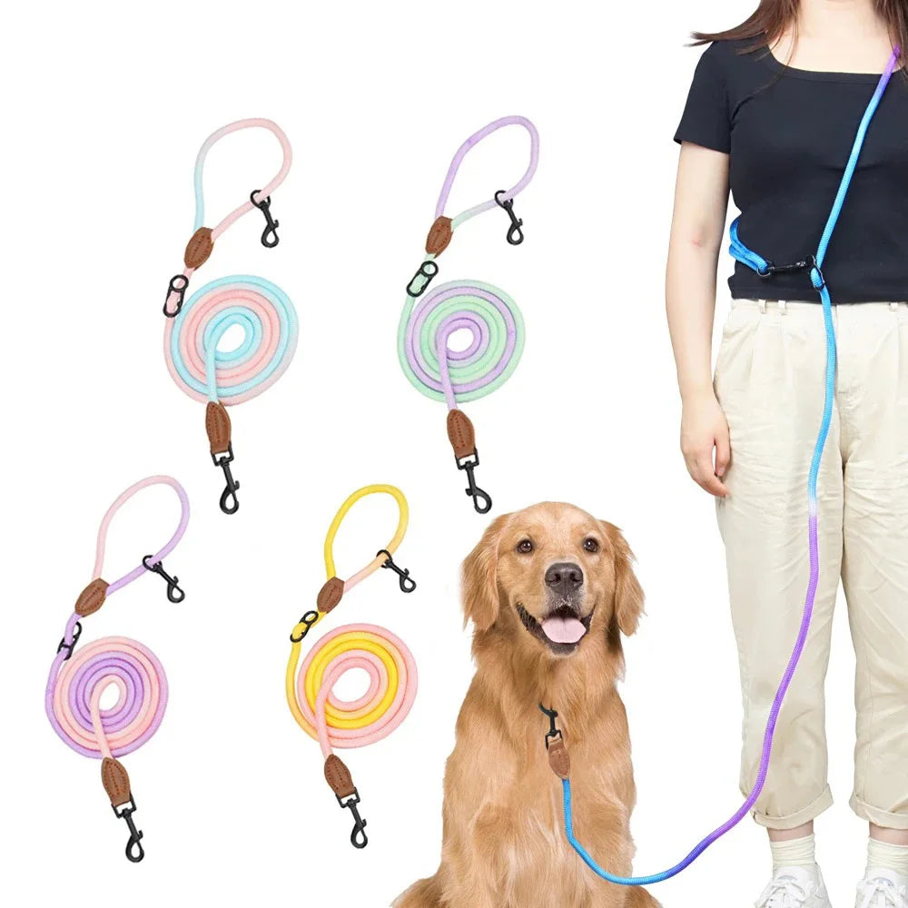 Hands-Free Crossbody Double Dog Leash — Adjustable Nylon Running & Walking Leash | 5 Prints | 92.5"