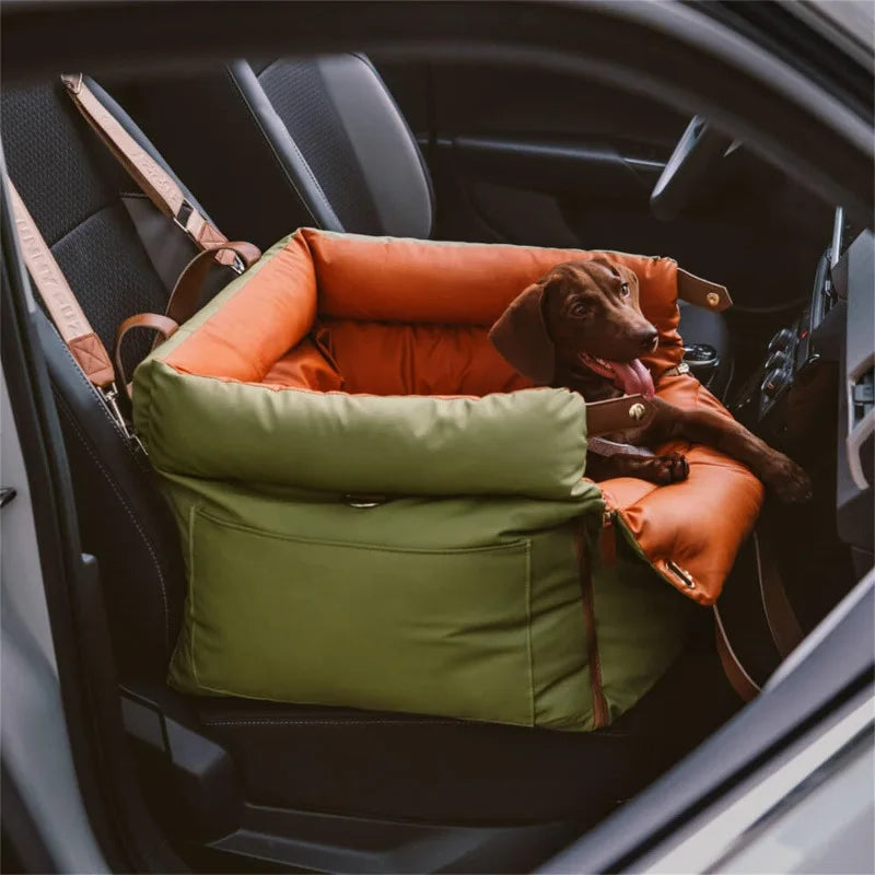 Pet Outing Luxury Faux Leather Dog Car Seat Waterproof Dog Beds Kennel Pet Booster Car Seat Dog Cat Travel Seat Fashioned Furbabies