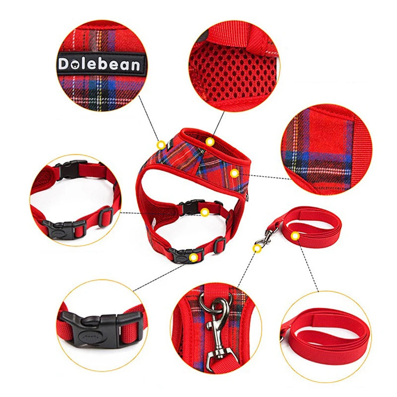 Dog Harness & Leash Set — Soft Vest with 47" Leash for Small & Medium Dogs | Lattice, Denim, Velvet & Print Styles