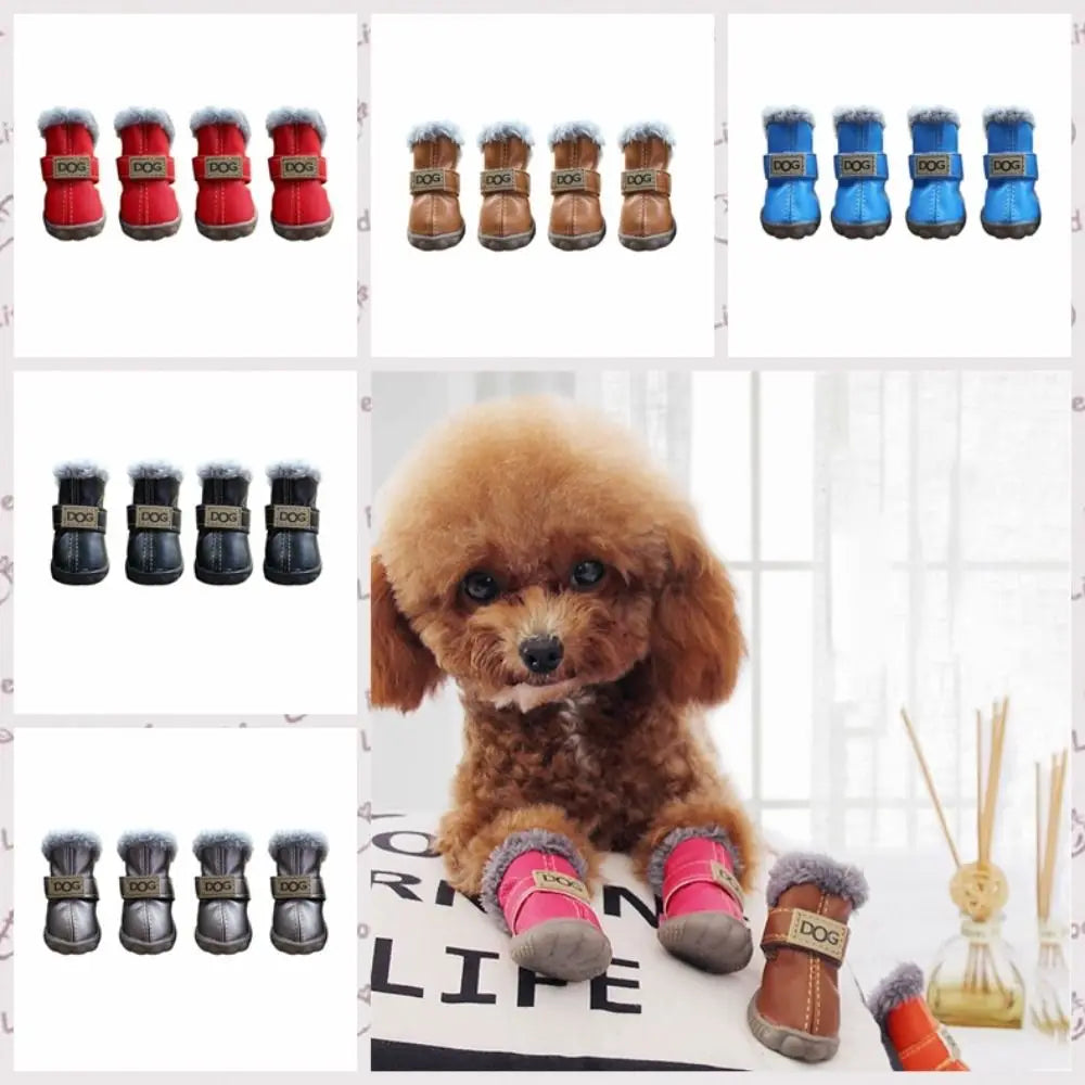 Dog Rainshoes, Snow Boots Waterproof Soft Plush/PU Non Slip for 4Pcs/Set Chihuahua