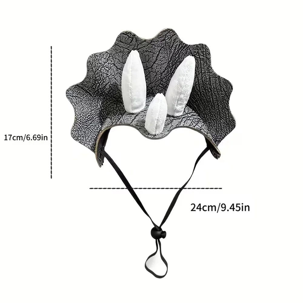 Halloween Dinosaur Dog Hat | Triceratops Headwear Costume for French Bulldogs & Small Dogs