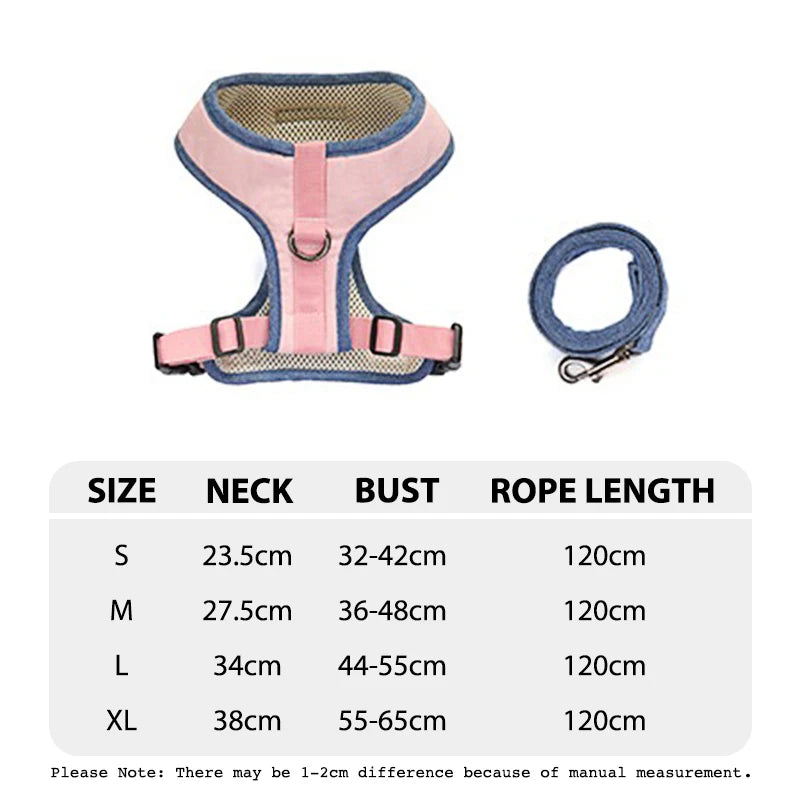 Dog Harness & Leash Set — Soft Vest with 47" Leash for Small & Medium Dogs | Lattice, Denim, Velvet & Print Styles