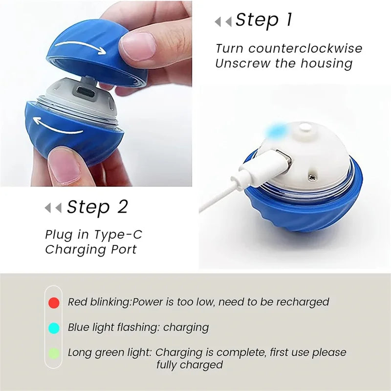 Smart Interactive Bouncing Ball Toy — USB Rechargeable Auto-Moving Ball for SmallDogs & Cats | 3-Hour Playtime | Dual Mode￼ (please observe pets when playing with this toy)