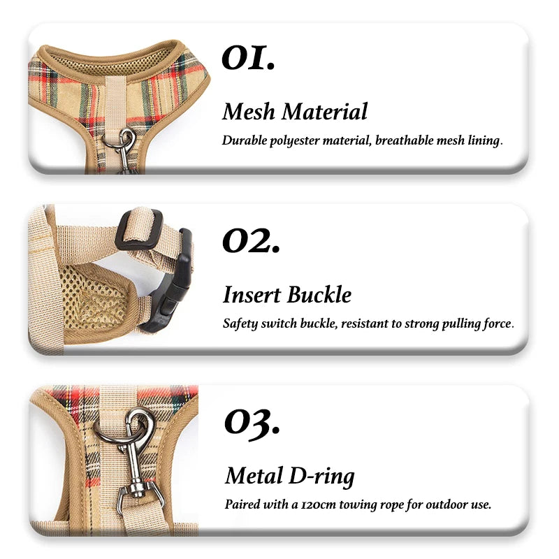Dog Harness & Leash Set — Soft Vest with 47" Leash for Small & Medium Dogs | Lattice, Denim, Velvet & Print Styles