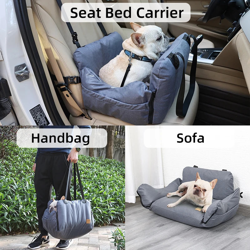 Dog Car Seat Bed for Small Dogs Inflatable Washable Dog Booster with Safety Leash Portable Pet Travel Bag Waterproof Soft Bed Fashioned Furbabies