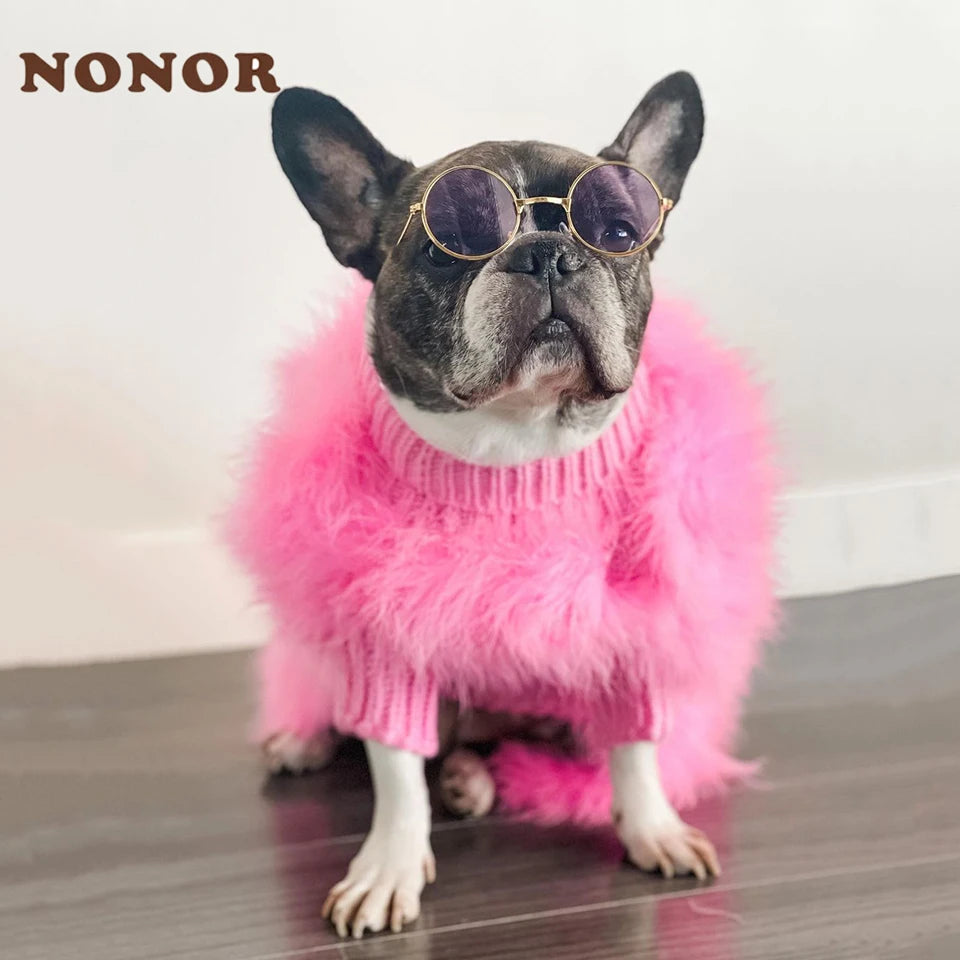 Luxury Fur Dog Coat — Warm Core Yarn Sweater for French Bulldogs, Pugs & Small Breeds | Autumn & Winter | 3 Colors