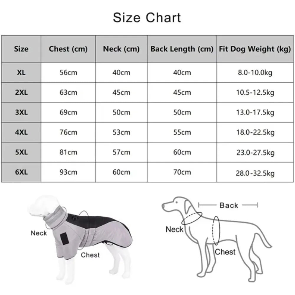 Winter Down Jacket for Large Dogs — Reflective Waterproof High-Collar Coat | XL–6XL