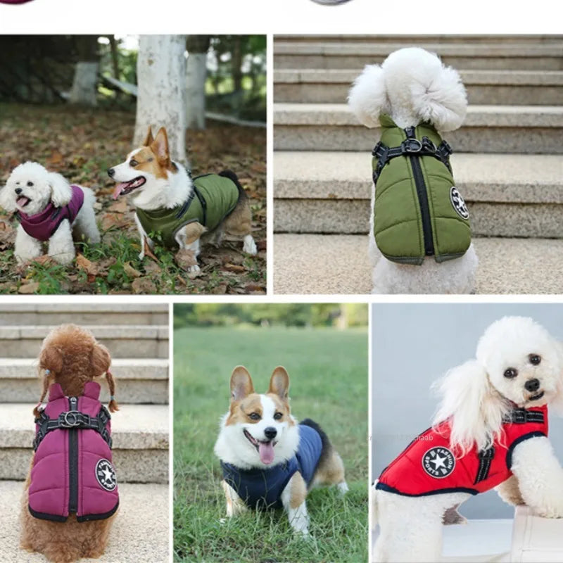 Winter Waterproof Dog Jacket with Built-In Harness — Warm Coat Vest for Small & Medium Dogs