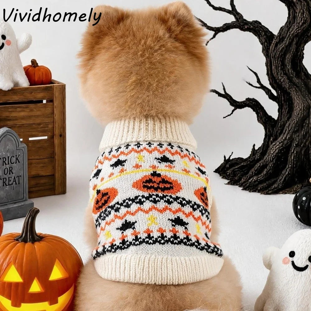 Halloween Pumpkin Dog Sweater | Cozy Knit Turtleneck for Cats & Dogs XS–XL