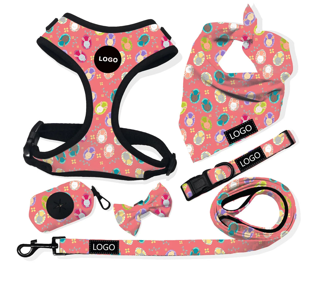 Custom Neoprene Waterproof Padded Mesh Designer Pet Bandana Neck Collar Lead Set Dog Harness Leash