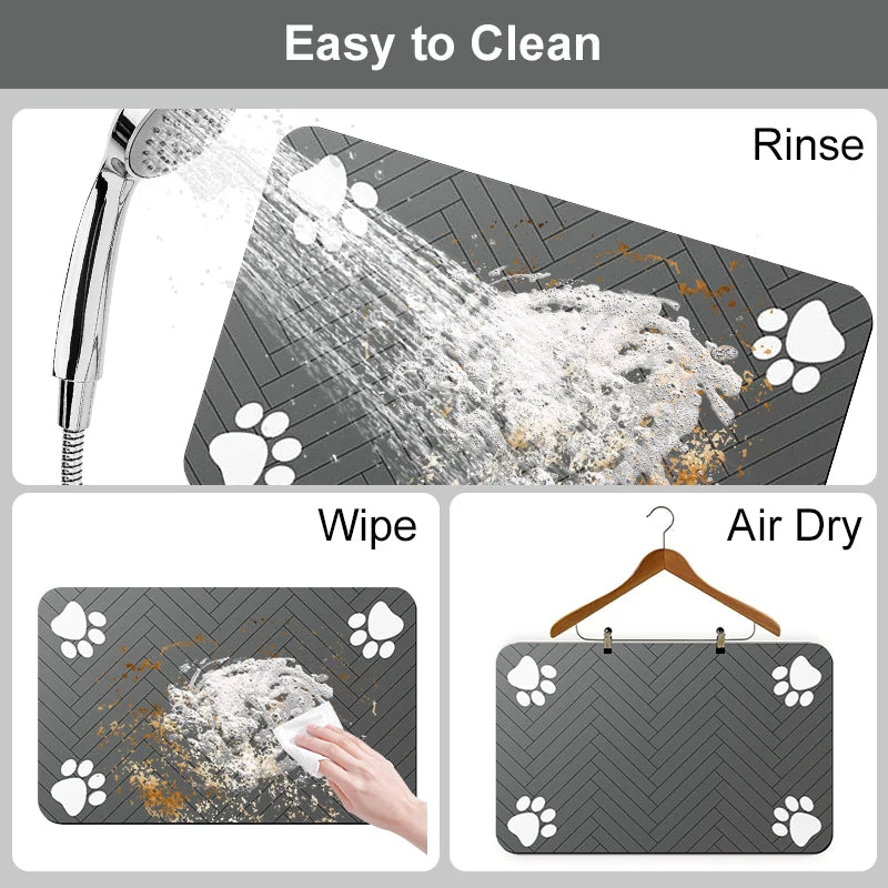 Absorbent Pet Feeding Mat — Non-Slip Waterproof Placemat for Dog & Cat Food and Water Bowls | 3 Sizes | 3 Styles