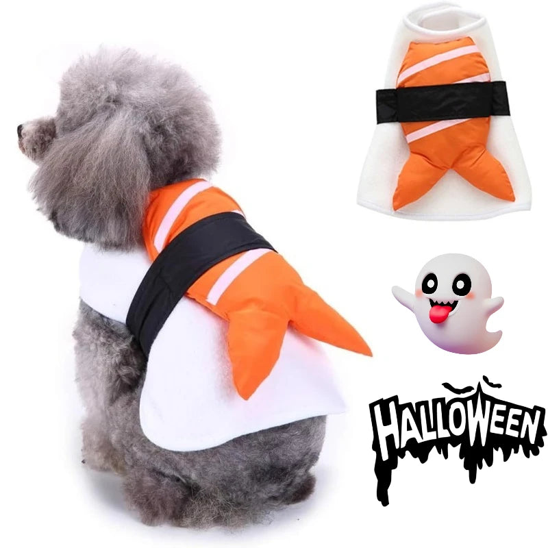 Halloween Sushi Dog Costume | Funny Shrimp Sushi Pet Outfit for Dogs & Cats S–XL