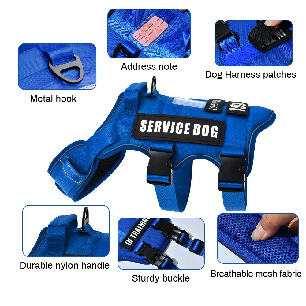 Service Dog Vest & No-Pull Harness with 4 Patches — Reflective, Padded Handle | S, M, L