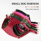 Soft Genuine Leather Dog Harness Leash Set Small Medium Dogs Cats Harness Vest For Chihuahua French Bulldog Walking Training Fashioned Furbabies