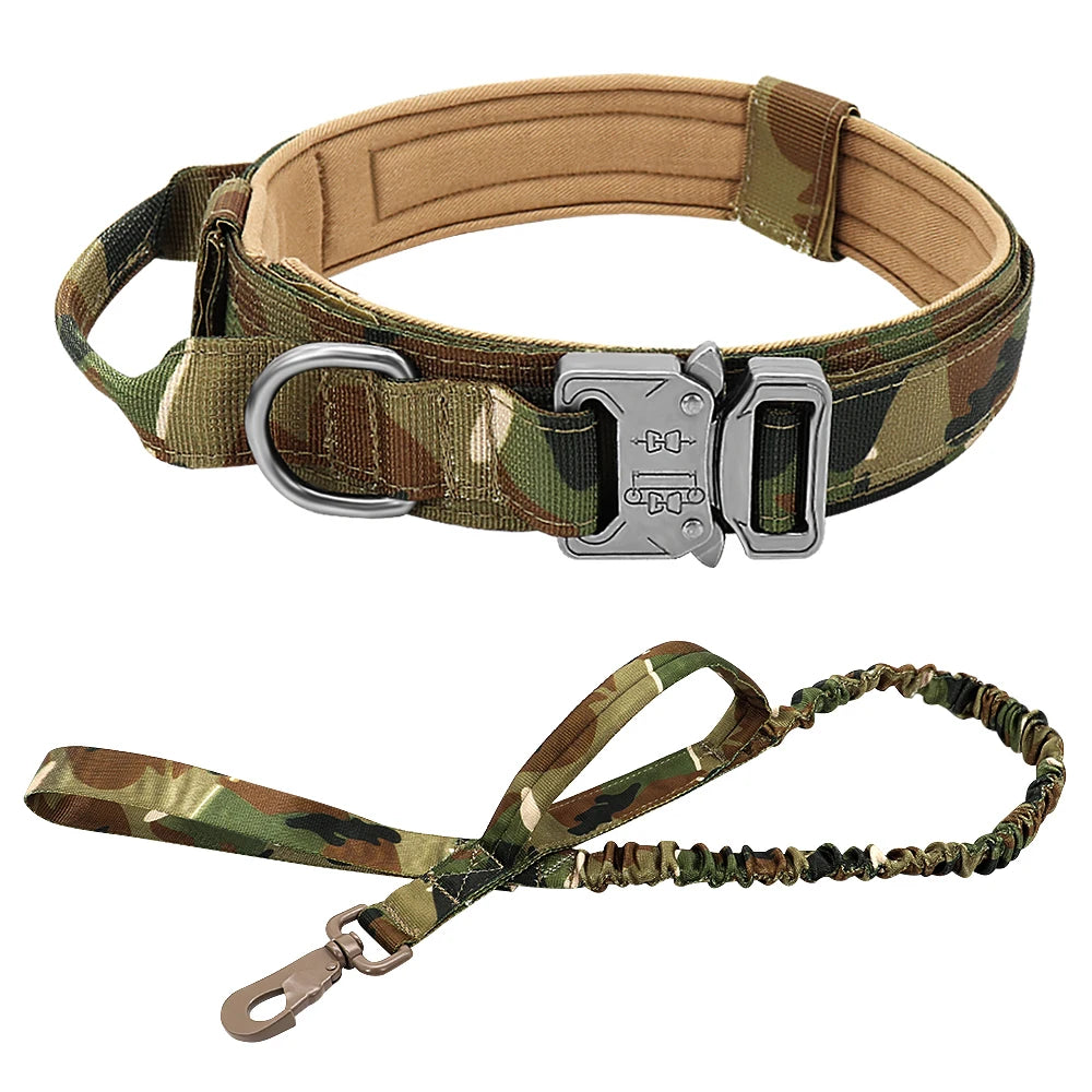 Durable Military Tactical Dog Collar Bungee Leash Set Pet Nylon Walking Training Collar For Medium Large Dogs German Shepard Fashioned Furbabies