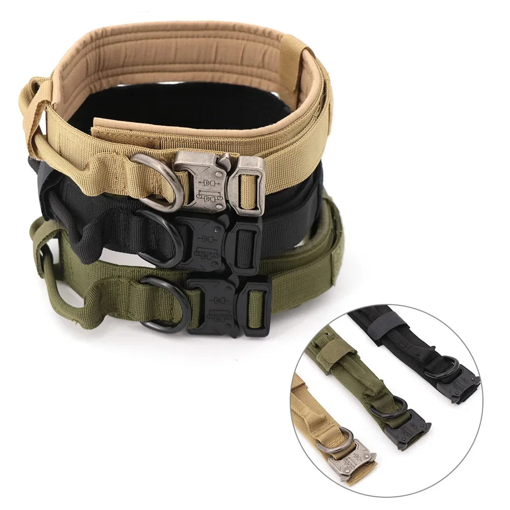 Tactical Dog Collar with Control Handle — 1000D Nylon, Double Closure & D-Ring | Collar Only or Collar & Leash Set | M–XL