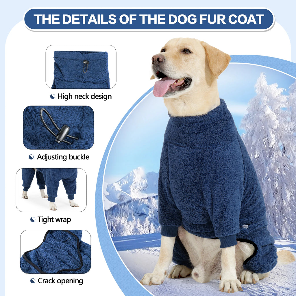 Dog Winter Coat Soft Pullover Pajamas, Warm Dog Cold Weather Coats Fleece Coat, Cozy Winter Jacket Windproof Fullbody Jumpsuit