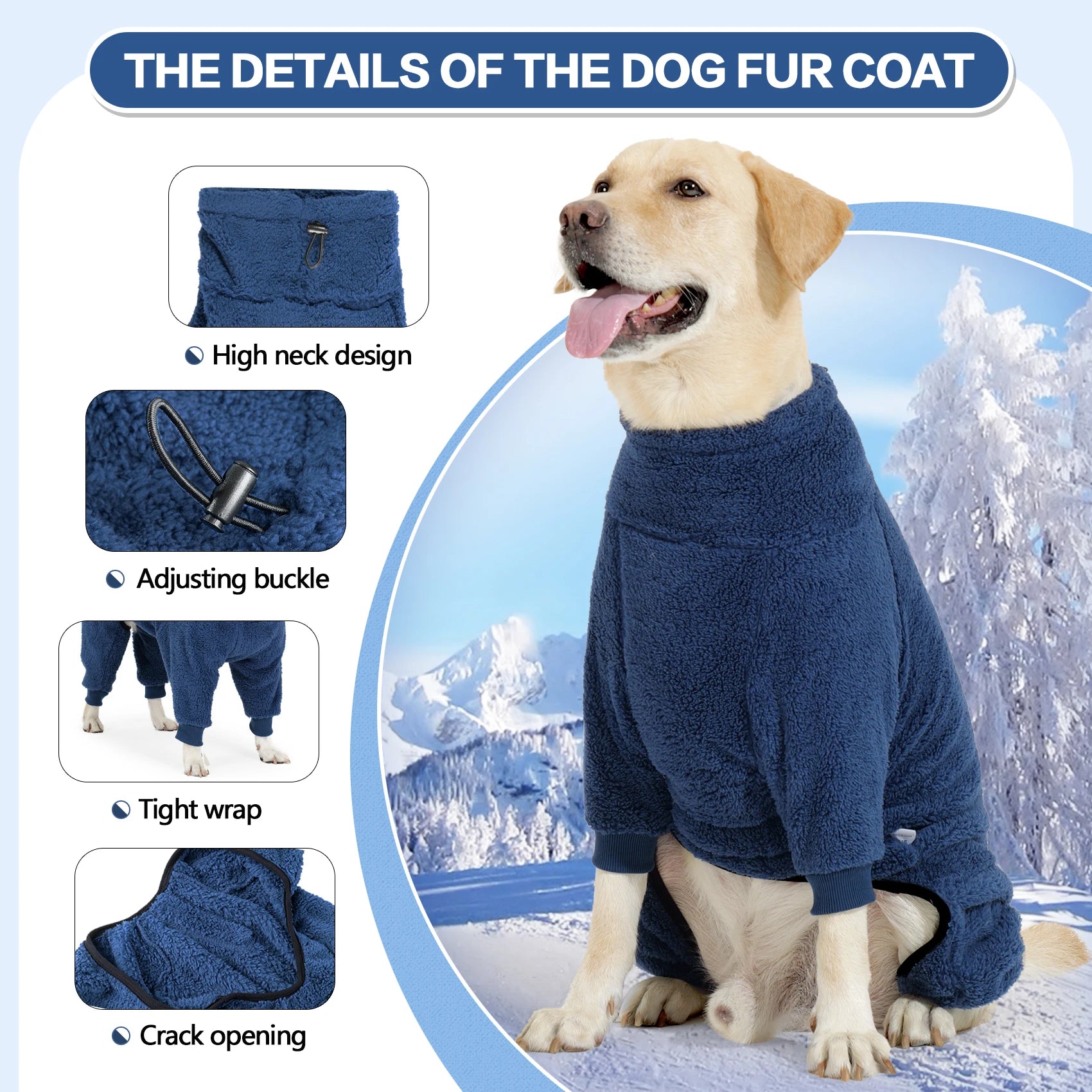 Dog Winter Coat Soft Pullover Pajamas, Warm Dog Cold Weather Coats Fleece Coat, Cozy Winter Jacket Windproof Fullbody Jumpsuit