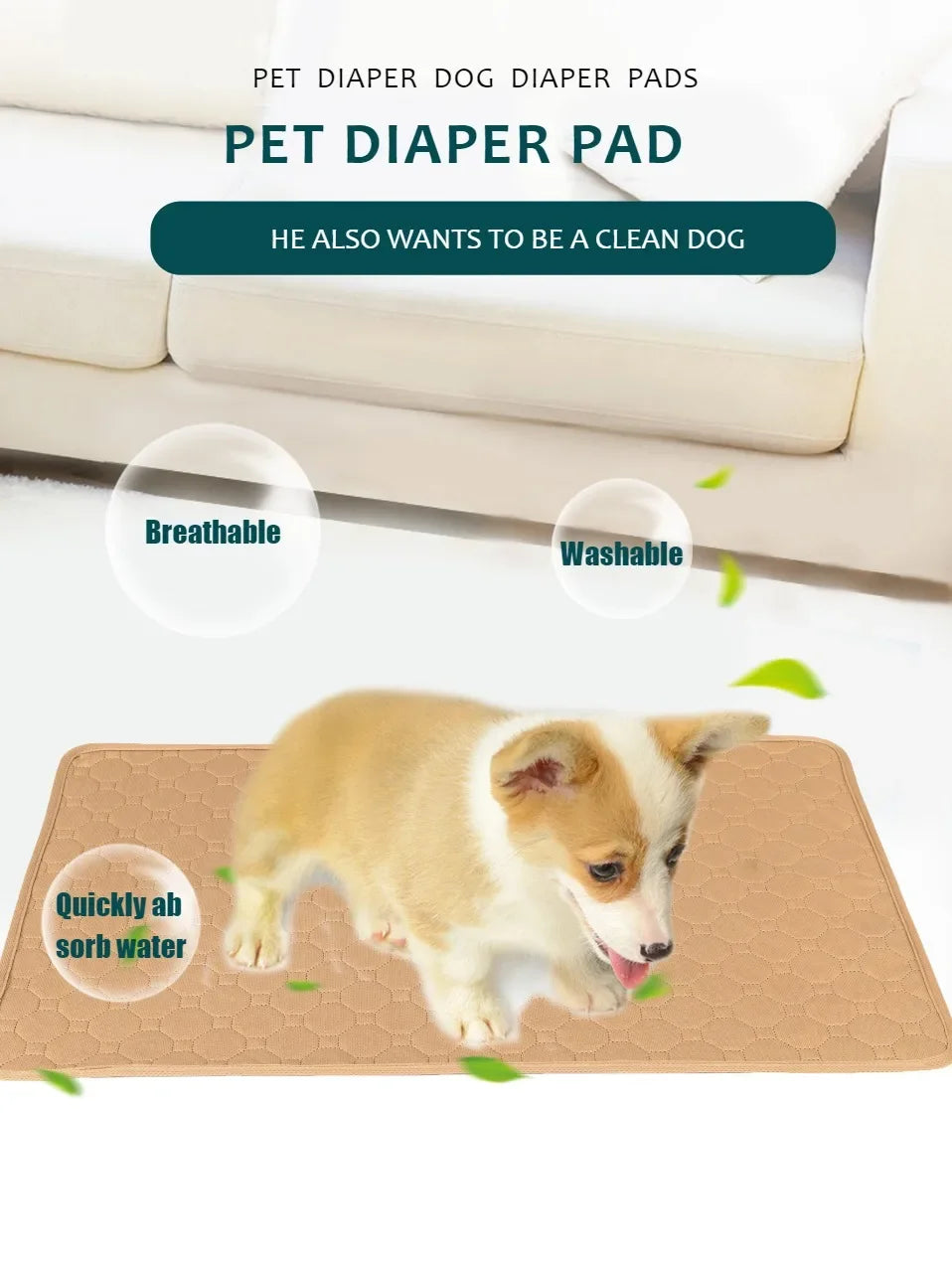 Reusable Dog Pee Pad & Training Mat — Washable 4-Layer Absorbent Waterproof Pet Blanket for Crate, Car & Home
