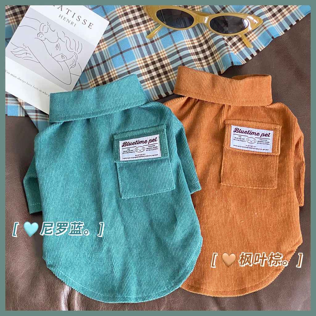 Autumn Pet Dog Clothes Retro Blue Brown Pure Shirts With Tie For Small Medium Dogs Poodle Schnauzer Male Dog T-shirt Coats Fashioned Furbabies