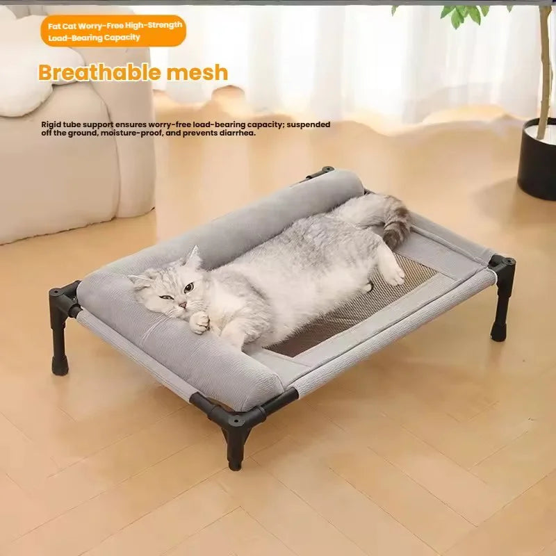 Elevated Cooling Mesh Pet Cot Bed with Neck Pillow — Breathable Four-Season Bed for Dogs & Cats | M & L | 3 Colors