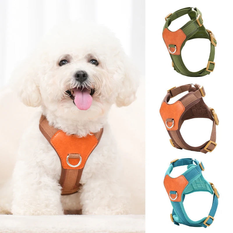 HP374--Retro Pet Harness for dogs，Adjustable webbing and High-quality PU Leather，Breathable mesh lining. Fashioned Furbabies