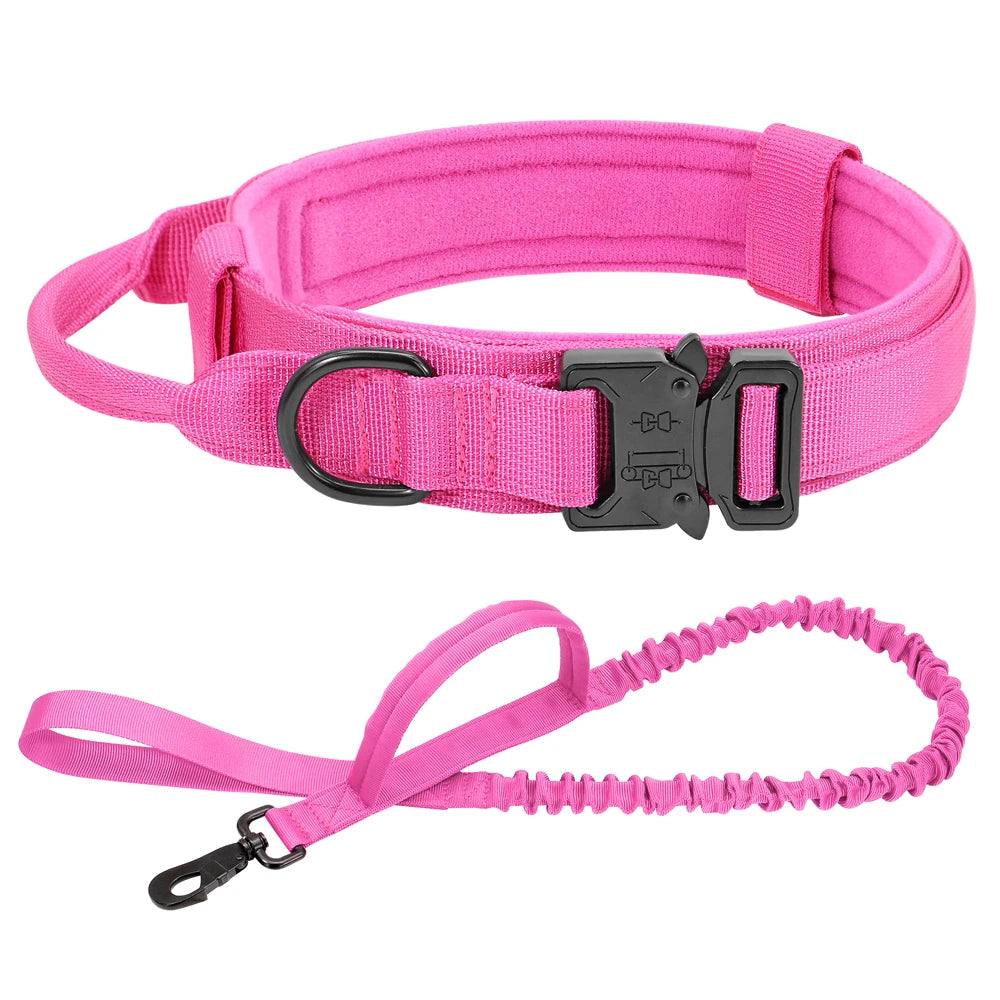 Durable Military Tactical Dog Collar Bungee Leash Set Pet Nylon Walking Training Collar For Medium Large Dogs German Shepard Fashioned Furbabies