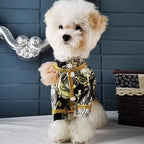 European Court Style Pet Boy Dog Clothes Luxury Black Golden Embroidery Handmade Party Suits Coats For Small Medium Dog Poodle Fashioned Furbabies
