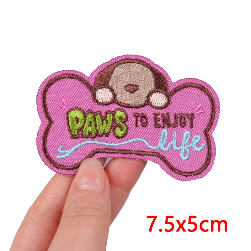 Cat Paw & Dog Cartoon Embroidery Iron-On Patch — DIY Sew or Iron On Animal Sticker for Clothing
