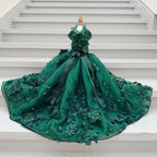 Luxury Blackish Green Pet Dog Clothes Fine Handmade Sequin Beads Flower Decor Long Tail Princess Dresses For Small Medium Dog Fashioned Furbabies