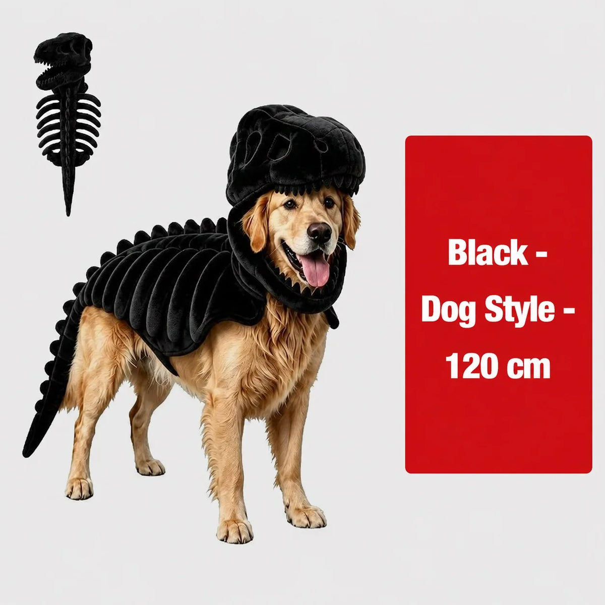 Halloween Dinosaur Skeleton Pet Costume | Plush Over-the-Head Cosplay for Dogs & Cats