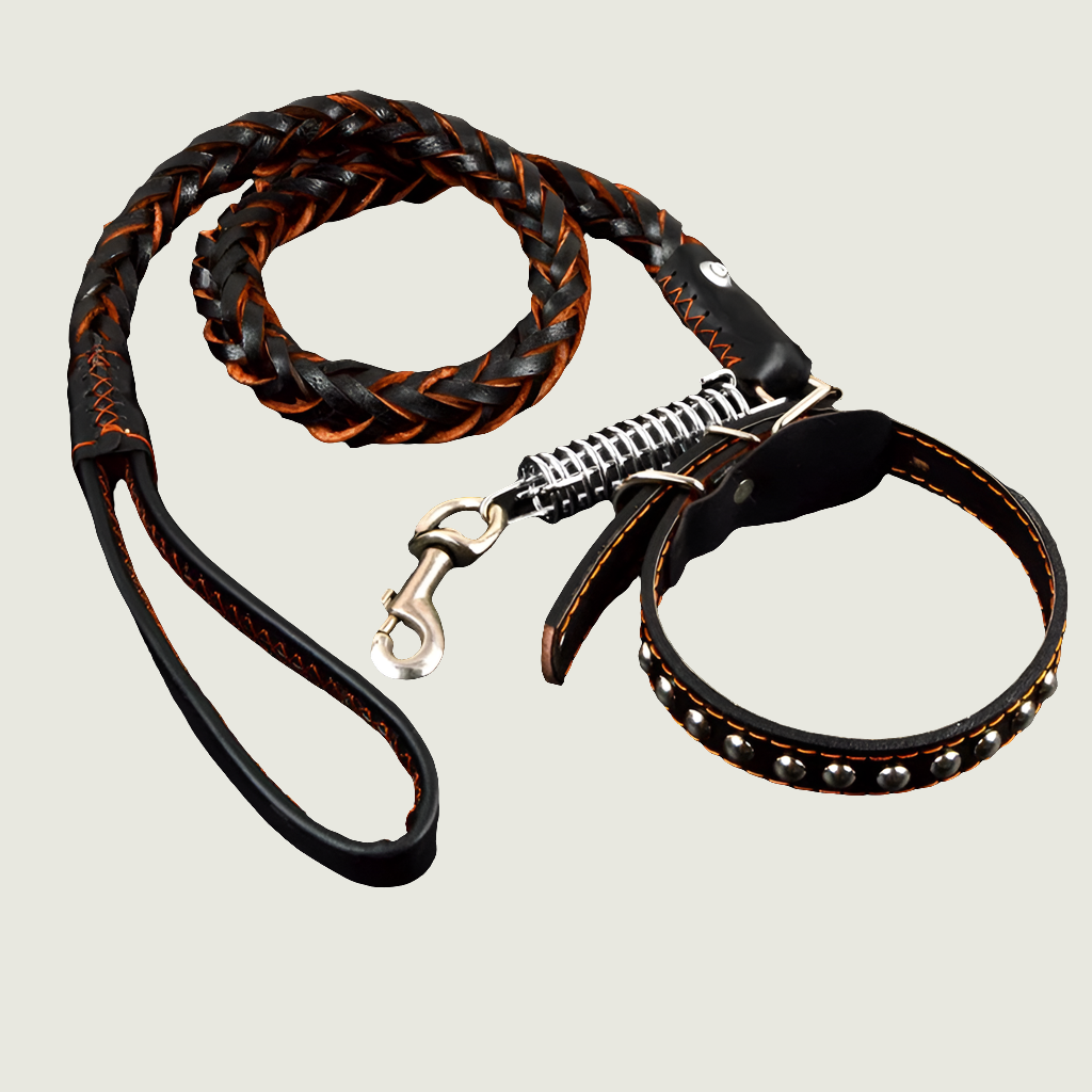 Pet Leather Dog Collar Leash For Large Dog Leather Dog Traction Drag Tow Rope Chain Pet Dog Supplies Accessories Prevent Runaway Fashioned Furbabies