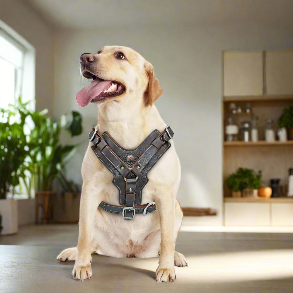 Durable Dog Harness Large Dogs Genuine Leather Harnesses Pet Training Vest With Quick Control Handle For Labrador Pitbull Fashioned Furbabies