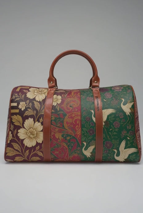 Vintage Floral Waterproof Weekender Bag — Boho Travel Duffel for Women