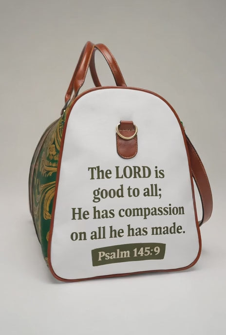 Green & Gold Baroque Waterproof Weekender Bag — Faith & Fur Travel Duffel